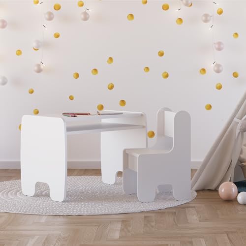 KOBI Set Tisch + 2 Stühle für Kinderzimmer | Für Kinder - Mädchen und Jungen | Maltisch | Kindertisch (Tisch + 1 Stuhl - weiß)