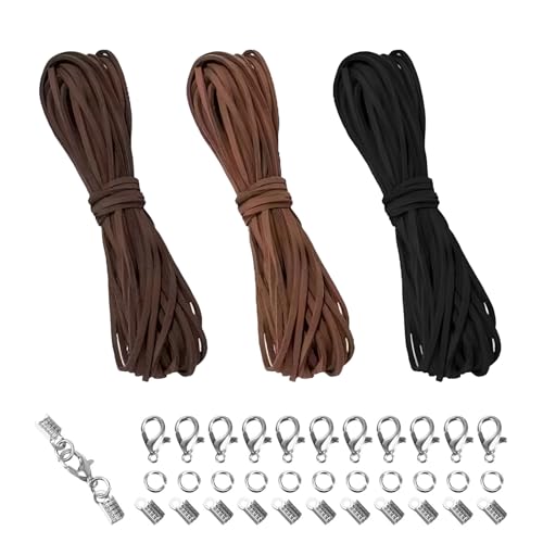 3 Farben 10M x 3mm Lederschnur Lederband, Basteln Lederbänder, Faux Wildleder Schnur, Reißfeste Lederschnur, Vintage Band Faden DIY Armbänder, Halsketten, Schmuck, Kunsthandwerk, Geschenke
