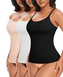 YARRCO Shape Unterhemd Damen Tank Top Bauchweg Shapewear Sport Tanktop Figurformendes Trägertop Body Shaper Hemdchen Nahlos Formendes Camisole Shaping Hemd (Schwarz+Beige+Weiß, XL)