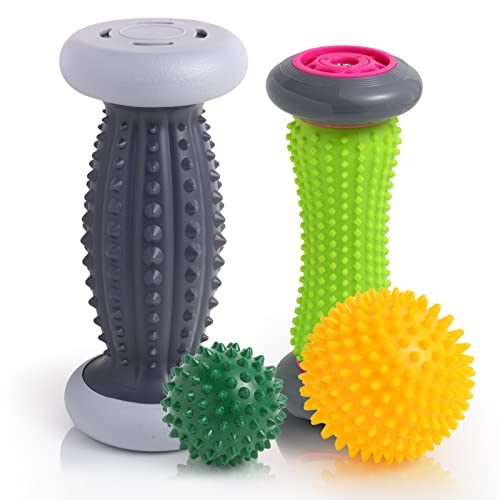 Igelball Fußmassage, EliaValth Fußmassageroller, Fussmassagegerät für Plantarfaszitis Erleichterung, Reflexologie Werkzeug - 2 Massageroller & 2 Massageball (Grau, Large)