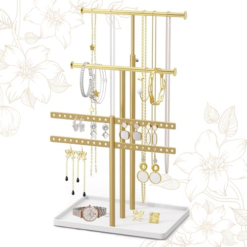 HuaMuDM Schmuck Organizers,Schmuckständer,Kettenhalter,Schmuck Halterung,Verstellbarer Halskettenhalter,Schmuckhalter,Stabile Schmuckaufbewahrung für Ohrringe,Armbänder,Uhren