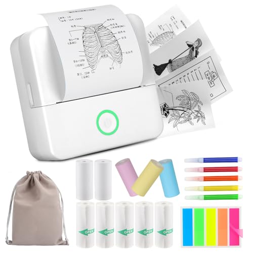 HUIJUTCHEN Mini Drucker, Wireless Bluetooth Fotodrucker Tragbarer Thermodrucker Smartphone Taschendrucker Kompatibel mit Android & iOS mit 10 Rollen Papier für Studium Notizen Fotos (Weiß)