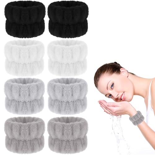 Aster 8 Stück Handgelenk Waschband Mikrofaser Gesichtswasch Armband Handgelenk Schweißband Flanell Saugfähige Armbänder zum Waschen Gesicht und Dusche Badezubehör