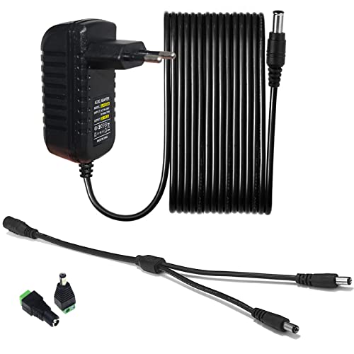 WiTi 12V Netzteil 2000mA AC Adapter 3 Meter Kabel 100-240v 50-60hz zu DC Stromversorgung 12V 2A 24W Stecker 5,5mm x 2,1mm Power Supply Ladegerät Netzteil für CCTV-Kamera, LED Streifen, Router ect