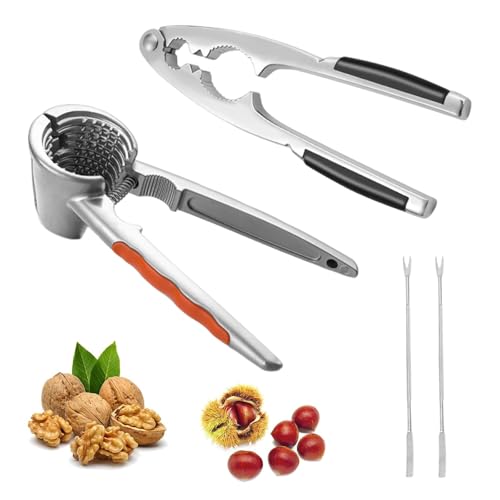 Ksvaye 4 er Set Nußknacker Zinklegierung Walnussknacker Rutschfestem Griff Haselnussknacker mit 2 Walnussnadeln Multifunktionaler Nussknacker für Walnüsse Nüssen Kastanien Hummercracker