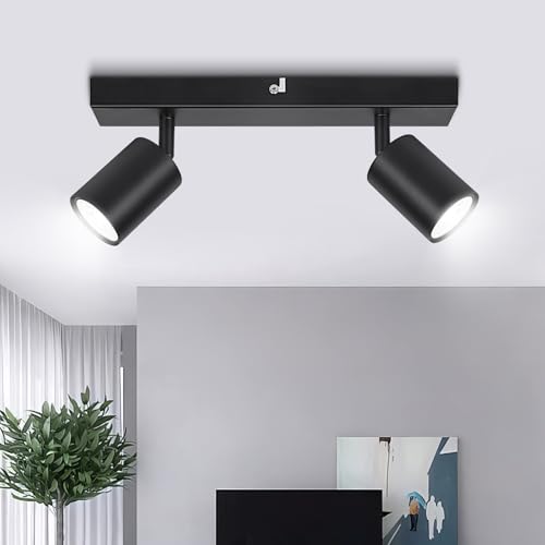 Ketom LED Deckenstrahler Schwarz, Deckenlampe 2 Flammig Schwenkbar, GU10 Küchenlampe Deckenleuchte Srahler, Modern Deckenspot Lampe für Küche, Wohnzimmer, Ohne Leuchtmittel