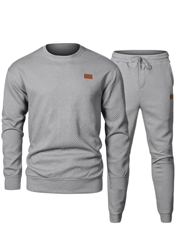 Elegancity Trainingsanzug Herren Set Herren Pullover Sweatshirt und Sporthose Lang Jogginganzug Herren Sportanzug mit Tasche Grau L