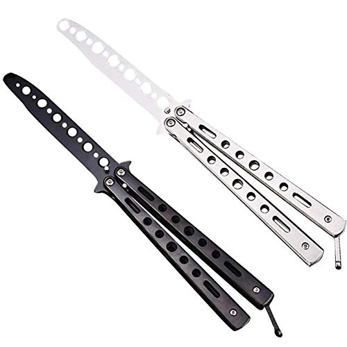 Ideal Swan 2 Pack Butterfly Messer Butterfly Knife Trainer Balisong üBungsmesser Ungeschärft, Schwarz und Silber