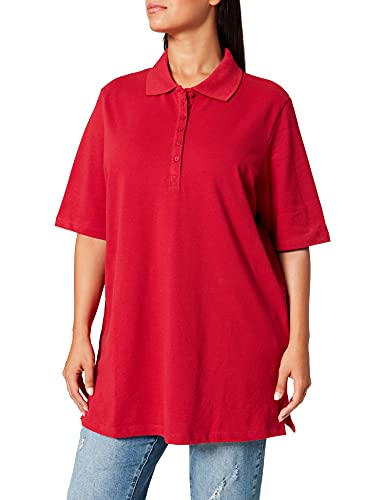 Ulla Popken Damen Basic Poloshirt Langarmshirt, Mohn, 46-48 EU