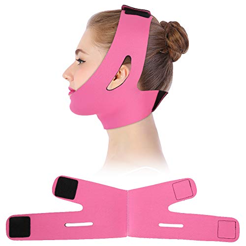 Gesicht Abnehmen Cheek Maske, V Face Line Gürtel Atmungs Kinn heben Anti Falten Schlafmaske Strap (Rose Red)