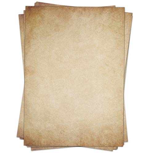 50 Blatt Briefpapier (A4) | Altes Papier - Vintage braun | Motivpapier | edles Design Drucker Papier | beidseitig bedruckt | Bastelpapier beige alt | 90 g/m²