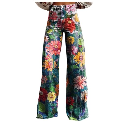 Damen Jeans Weites Bein, Jeanshosen High Waist E-Girl Denim Hose Lockerer Straight Leg Damenjeans Used-Look Stilvolle Freizeithosen Bequeme Lange Lässig Hose Streetwear Women