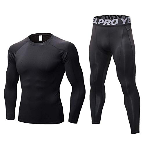 YUSHOW Kompressionsanzug Herren Trainingsanzug Atmungsaktive Langarm Kompressionsshirt Lange Kompressionshose Schnelltrocknende Funktionswäsche Sportswear Laufanzug Männer Fitness Gym Sport Set