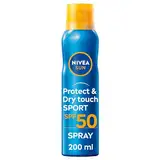 NIVEA SUN Sonnenschutz Spray Protect & Dry Touch Sport FP50 200 ml, Sonnencreme 50 in erfrischendem Spray, Sonnenschutz 50 unsichtbar auf der Haut und wasserfest und schweißfest