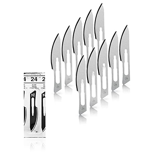 10 Stück Skalpellklingen Figur 24 aus Karbonstahl für Skalpell-Halter Nr. 4 - Ersatzklingen einzeln steril verpackt inkl. Klingenabzieher