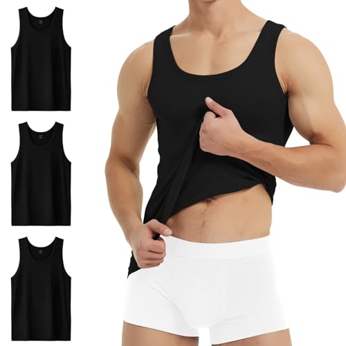 YouShow Unterhemd Herren Schwarz Tank Top Feinripp Baumwolle Sport Muskelshirts Sommer 3er Pack 4XL