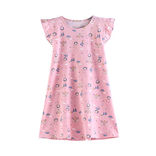 SAMGU Mädchen Nachthemd Rüschen Sleeve Kinder Nightdress Sommer Nachtkleid Rosa fur 3-8 Jahre Prinzessin Nachtwäsche