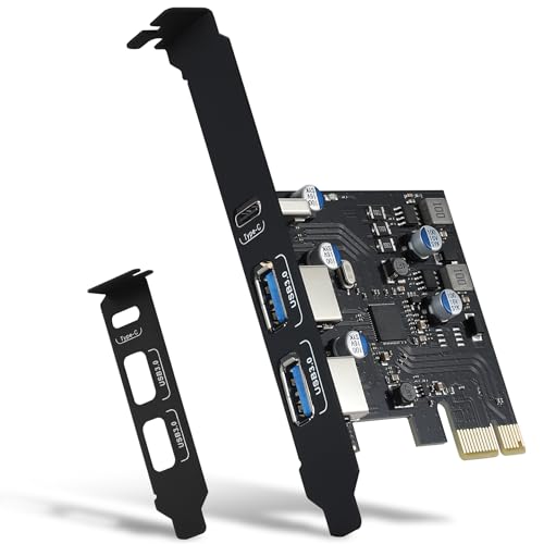 USB PCIE Karte Power Delivery, PCI Express 3 Port (Typ C, 2 x Typ A) PCIe USB 3.0 Schnelllade Karte Expansion Card mit Low Profile Bracket für Desktop PC Windows XP/7/8/10 and Mac OS