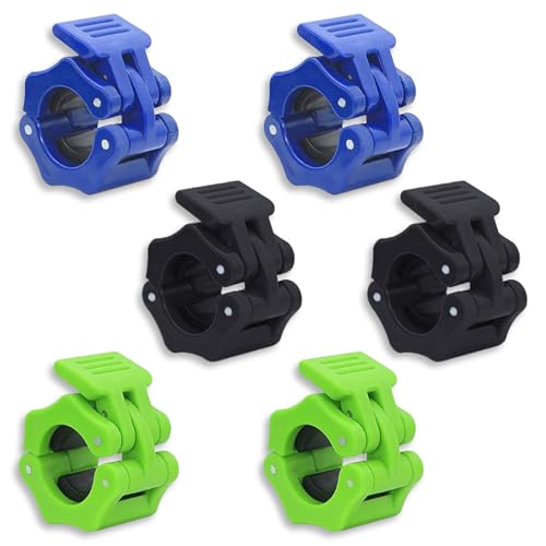 NEUSID 6 Stück Hantelverschlüsse 30mm Hantel Hantelstangen Verschluss Langhantel Klemmen Schnellverriegelung für Workout Gewichtheben Training Fitness Zubehör (Schwarz, Blau, Grün)