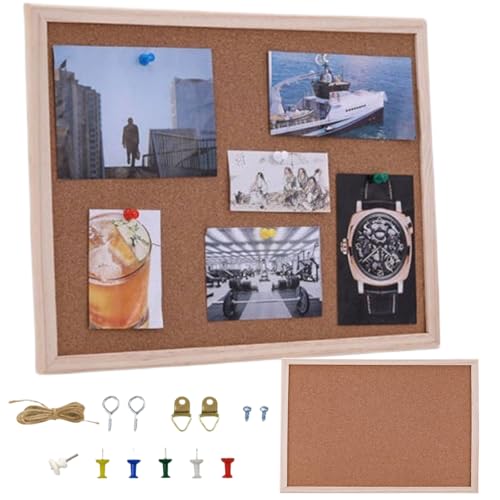 Pinnwand,Notizbrett aus Kork,30x20cm Pinwand Korktafel,Pinwand Pins Holz,Pinnwand mit Holzrahmen,Pinnwand Büro,Pinnwand mit Holz Rahmen,Pinnwand mit Markierungen und Montageset