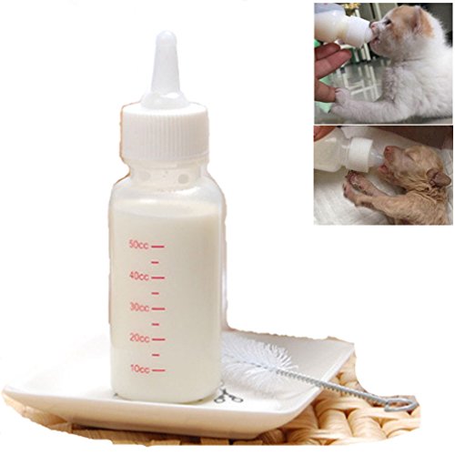 PEIUJIN 50 ml Neugeborene Pet Kleine Hunde Welpen Katze Kätzchen Milch Krankenpflege Pup Milch Fläschchen Nippel Pinsel Set Milch Feeder (Set A)