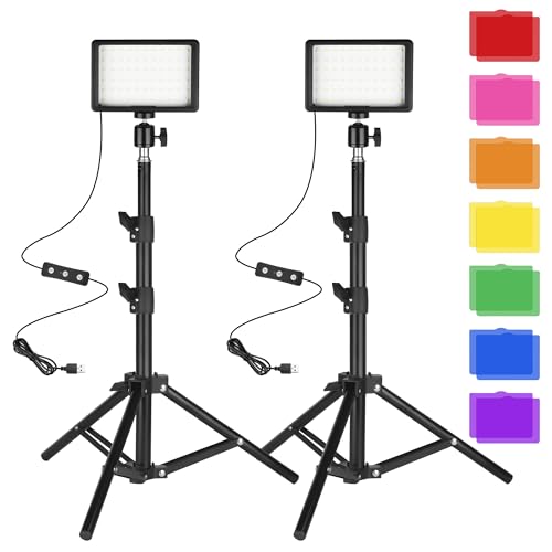 Ci-Fotto LED Fotolicht Video Licht 2-Pack, Dimmbare 5600K USB LED-Videoleuchte Dauerlicht die Fotografie mit Stativ und Farbfiltern für Fotostudios, YouTube, TikTok, Videoaufzeichnung, Game-Streaming