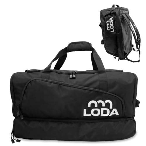 LODA Team (68L) Multifunktions-Sporttasche - Vielseitig & Robust, Rucksackfunktion, Schuh- & Nassfach, Ideal für Sport, Freizeit & Reisen, 68L, Schwarz