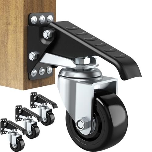 SOLEJAZZ Werkbank-Rollen 420KG Einziehbare Rollen 3" Einziehbare Schwerlasträder für Werkbänke Seitlich montierte Räder Alle Stahlkonstruktion Urethan Tisch Räder, 4 Lenkrollen
