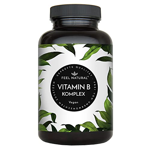 Vitamin B Komplex - 180 vegane Kapseln - 500µg Vitamin B12 - alle 8 B-Vitamine (B1, B2, B3, B5, B6, B7, B9, B12) - Mit bio-aktiven Vitamin B-Formen -laborgeprüft, in Deutschland produziert