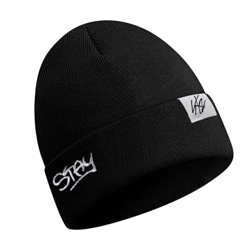 Kpop Knit Hat, Stray Kids Knitted Hat, Kpop Style Knitted Hat Modische, Strickmütze Beanie Kinder, Felix Hyunjin Bangchan Schwarz Trickmütze, Y2K Winter Warm Hat Für Jungen und Mädchen