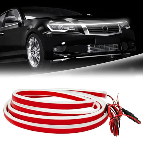GBOKYN Universal Auto Tagfahrlicht, 180CM Auto Motorhaube Lichtstreifen, 12V Flexible Waterproof Auto Streifen Licht, Dynamic Scan Start Up Hoodbeam Kit für Autos, SUVs, LKWs