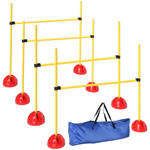 PawHut Agility Set Hunde 4-teiliges befüllbar Agility-Ausrüstung für Hundetraining Steckhürdenset mit höhenverstellbar Hürden Tragetasche Trainingszubehör Koordinationstraining für Spiele Training