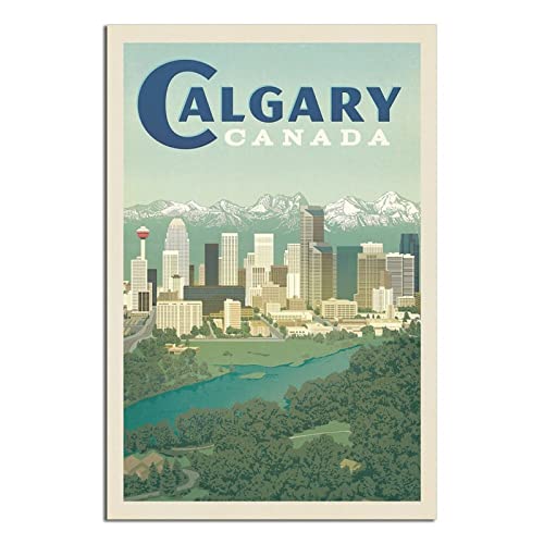 Metall-Blechschild Kanada Calgary Skyline Blechschild Reise Vintage Kunst Wanddekoration Schild Home Küche Bar Terrasse Höhle Lustige Dekoration 20 x 30 cm