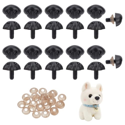 GOMAKERER 30 Set Bastelnasen mit Abstandshalter, 21mm Schwarze Hunde-Sicherheitsnasen Puppen-Teddybär-Nasen Puppenherstellungszubehör Falsche Welpennase Für Die Herstellung von Kuscheltieren