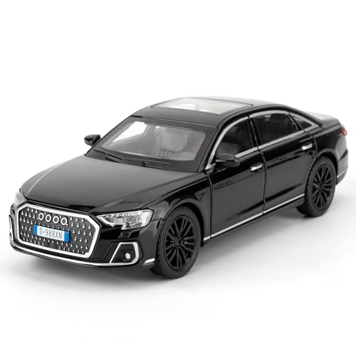 imtfzct 1/32 Audi A8 Modellauto, Spielzeugauto mit Sound- und Lichtfunktion, Kinderspielzeug Modellauto mit Pull-Back-Funktion, Modellauto in Sammlerqualität, Geschenk für Kinder (schwarz)