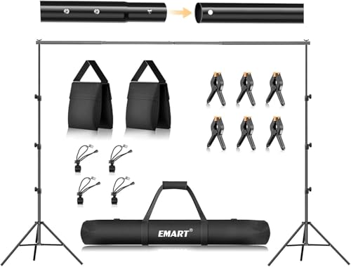 EMART Foto Hintergrund Ständer Fototudios, 2,6m x 3m Verstellbarer Hintergrundsystem mit 2 Sandsäcken und Tragetasche für Fotografie Video Porträt