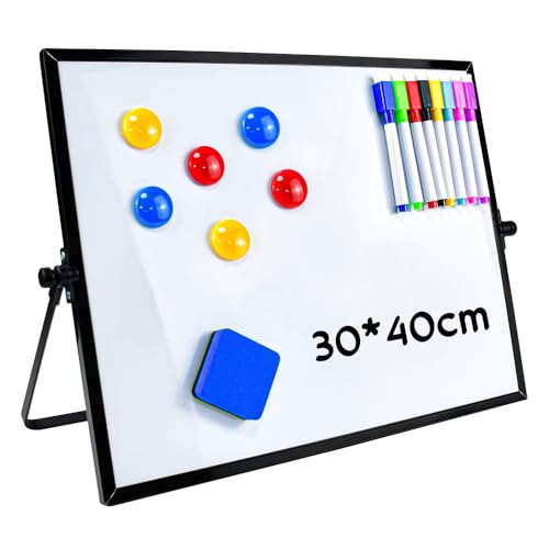 ADERTOS Whiteboard Magnetisch 30 * 40cm White Board Magnettafel mit Ständer Klein Magnetisch Tafel Tragbar Schreibtafel Abwischbar Magnet Board mit Stiften, Radiergummi Magneten für Zuhause Schule
