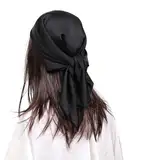 MEANBEAUTY Damen 70 x 70 cm Seidenschal Seide Leicht Bandana mehrfarbig Schal Kopftuch Haarschal-Schwarz