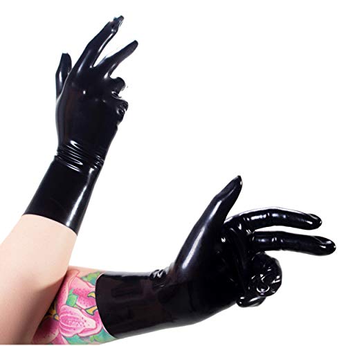 Rubberfashion Latex Handschuhe kurz - Rubber Gloves - Latexhandschuhe für Damen und Herren Paar schwarz 0.4mm M