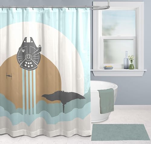 Jay Franco Star Wars Millennium Falke Duschvorhang 178 x 182 cm – Badezimmerdekor in neutralen Farbtönen