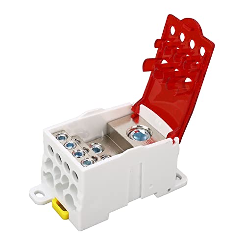 DIN -Schienenanschlussblock, 690 V 250A Verteilungsbox, Klemmenblock Electric Draht Stecker Universal Power Junction Box, Kupferleiter, PC -Gehäuse, Transparente Abdeckung (Rot)