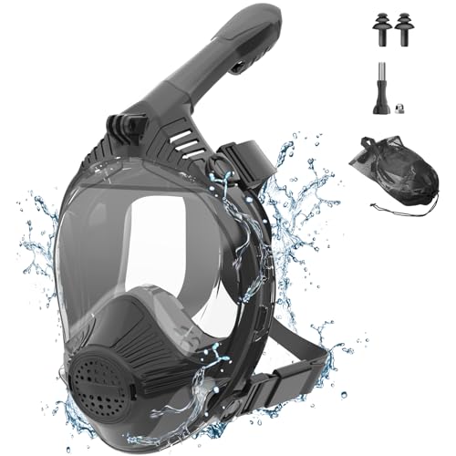 Nigecue Schnorchelmaske für Erwachsene, Tauchmaske Vollmaske mit Kamerahalterung, CO2-Sicher, Anti-Beschlag, 180° Panoramablick, Vollgesichtsmaske zum Schnorcheln, Größe: L/XL