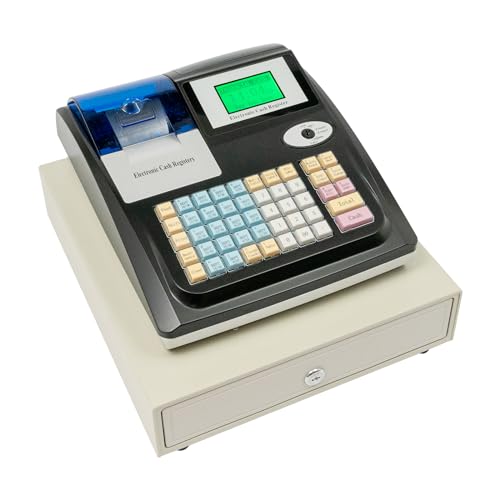 Elektronische Kasse Registrierkasse Gastronomie Einzelhandel Kassensystem Solide Kassenschublade Von Mit 48 Tasten 40W Digitalanzeige Ausgestattet für den Handel,Registrierkasse für Kleinunternehmen