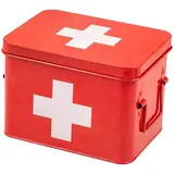 eluno Medizinbox zur Aufbewahrung von Verbandsmaterial, Medizin und Arzneimittel, mit herausnehmbarem Tablett und 4 geräumigen Bodenfächer für Medikamente, Apothekenbox aus Metall