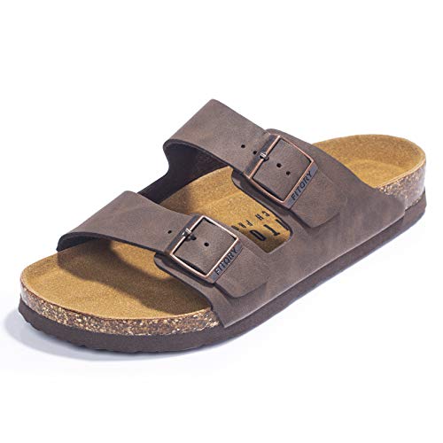 FITORY Herren-Sandalen mit Fußgewölbeunterstützung, verstellbaren Schnallenriemen und Kork-Fußbett für den Sommer, bräunlich-gelb, Größe 42