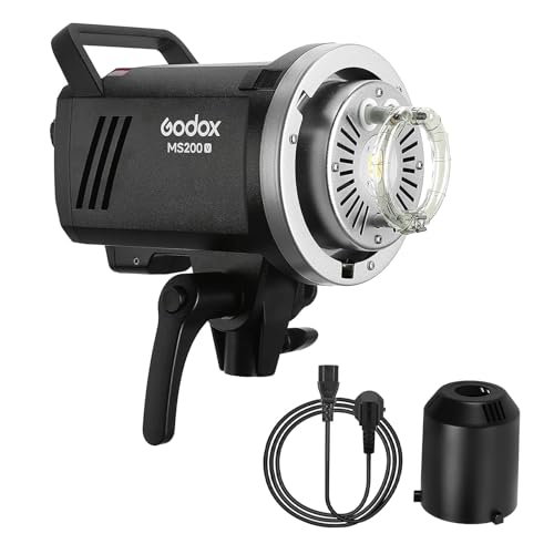 Godox MS200V Studioblitz mit aufgewerteter LED Modellierungslampe, 200W GN53 Bowens Mount Monolight, leicht und tragbar, 2.4G Wireless X System Studio Strobe für Studio Portraitfotografie