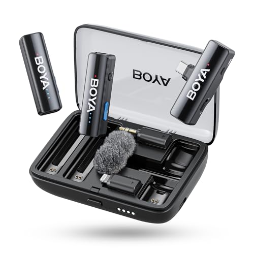 BOYA BOYALINK 2 Drahtloses Lavalier-Mikrofon für iPhone, Kamera, Android, Kabellos Mini Mikrofon, 48 kHz 24 Bit, 1000ft, 30h Nutzung, Rauschunterdrückung, Clip on Mic USB-C/Lightning/3.5mm TRS