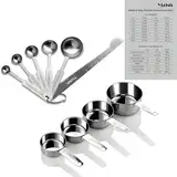 Yizish Edelstahl Messbecher und Löffel mit Meßlineal, Küche Umrechnungstabelle Set von 10 Für Trockene und Flüssige Zutaten
