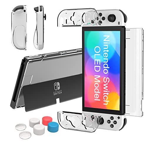 Teyomi Hülle Kompatibel mit Nintendo Switch OLED Modell 2021,Switch OLED Case Clear,Soft TPU Joy-Con Griff Cover and Hard PC Dockable Schutzhülle für Nintendo Switch OLED with 6 Stück Joystick Kappen