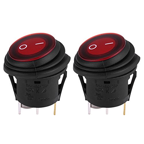 Keenso Auto Kippschalter, 2 STK 12V / 24V Universal 3 Polig Rote LED EIN/Aus-Kippschalter Runde Wasserdicht Boot Wippschalter